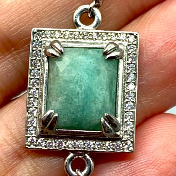 Gorgeous stainless steel square shaped faceted Amazonite with CZ accents - Picture 6 of 7